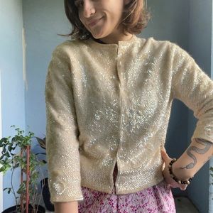 50s/60s Cream Sequin Cropped Sweater